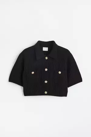 Rib-knit Cardigan with Collar - Black - Ladies | H&M US