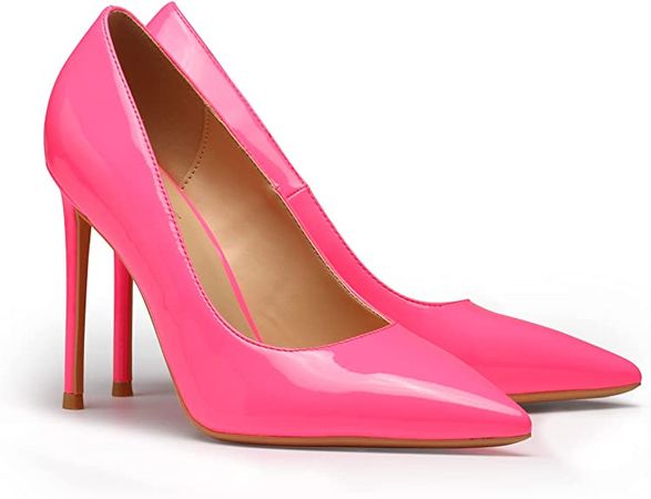 Amazon.com | DELONIX REGIA Women's Pumps,4 inch High Heels for Women Pointy Closed Toe Patent Leather Sexy Stiletto Wedding Heel Homecoming Prom Shoes Neon Pink,Size 9 | Shoes