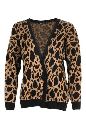 Leopard Print Knitted Cardigan | Boohoo brown