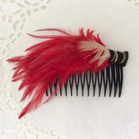 Etsy - The What Naught Red Feather Hair Comb