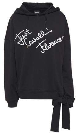 Bow-detailed Embroidered French Cotton-terry Hoodie