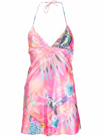 Moschino tropical-print Halterneck Mini Dress - Farfetch