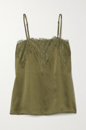 The Sweetheart Lace-trimmed Silk-charmeuse Camisole - Green