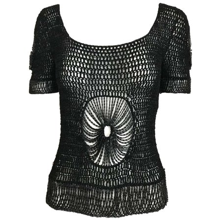 Vintage Loris Azzaro Black Knit Top with Chains For Sale at 1stDibs
