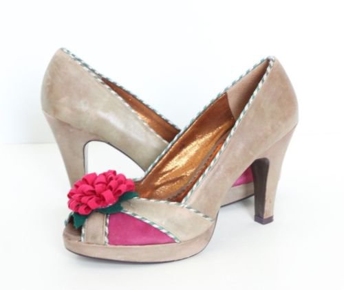 POETIC LICENCE Floral Peep-Toe Platforms High Heels 10 Pink Leather Retro | eBay