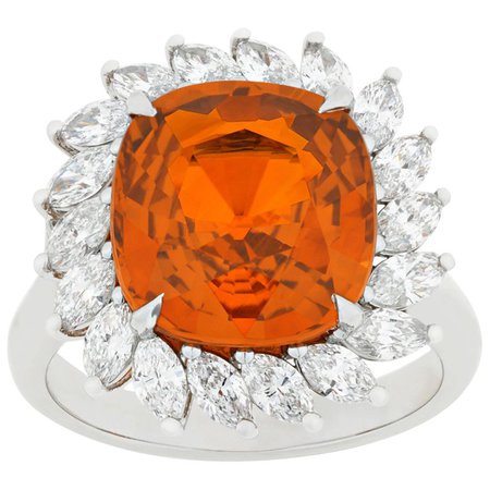Orange Sapphire and Diamond Ring, 8.08 Carat For Sale at 1stdibs