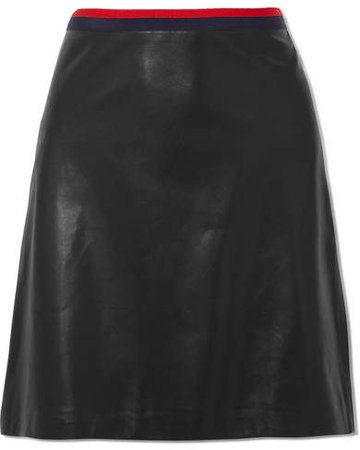 Grosgrain-trimmed Leather Mini Skirt - Black