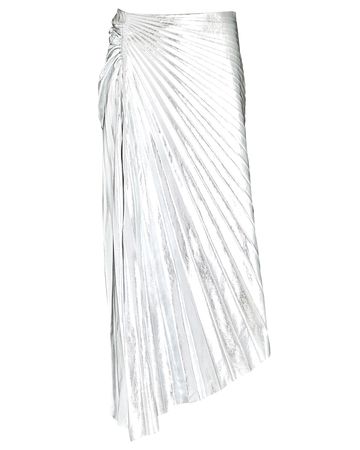 A.L.C. Tori Metallic Vegan Leather Midi Skirt in silver | INTERMIX®