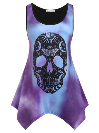 [27% OFF] 2021 Plus Size Skull Tie Dye Print Handkerchief Tank Top In Multicolor | DressLily