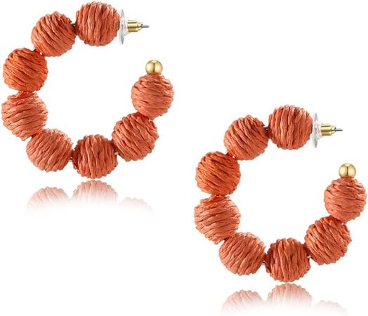 Amazon.com: Rattan Earrings Summer Boho Raffia Ball Hoop Dangle Earrings for Women Girls Lightweight Straw Wicker Statement Earrings Bohemian Beach Earrings Jewelry Gifts (Burnt Orange): Clothing, Shoes & Jewelry