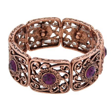 1928 Jewelry 2028 Jewelry Intricate Wavy Filigree Round Crystal Stretch Bracelet