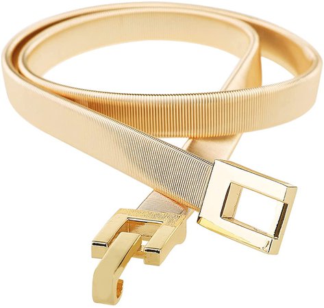 Tanpie Skinny Waist Belt of Women Elastic Metal Stretch Chain Belt Gold 27'' at Amazon Women’s Clothing store