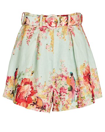 Zimmermann Mae Floral Belted Linen Shorts | INTERMIX®