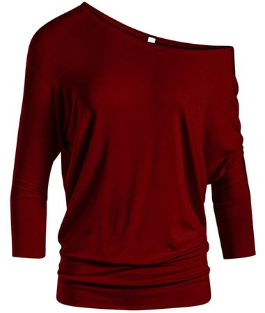 Burgundy-Red Dolman-Sleeve Shirt