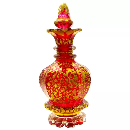 RARE Exceptional Large Bohemian Cranberry Crystal Perfume Bottle : Grand Tour Antiques | Ruby Lane