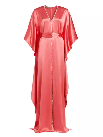 Shop Monique Lhuillier Diamanté Trim Silk Caftan Gown | Saks Fifth Avenue