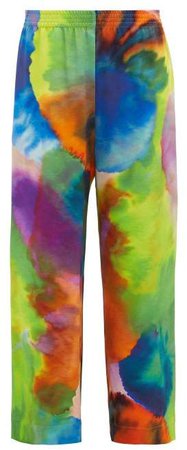 Neon Tie Dye Print Wide Leg Silk Trousers - Womens - Multi