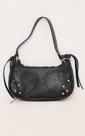Black Studded Detail Shoulder Bag | PrettyLittleThing USA