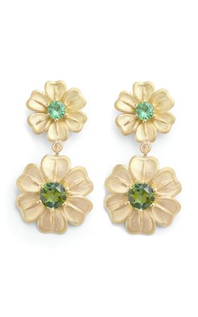 18k Yellow Gold, Tsavorite, And Green Tourmaline Earrings By Jamie Wolf | Moda Operandi
