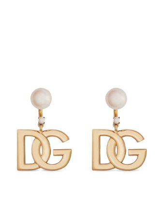 Shop Dolce & Gabbana logo pearl-embellished drop earrings with Express Delivery - FARFETCH