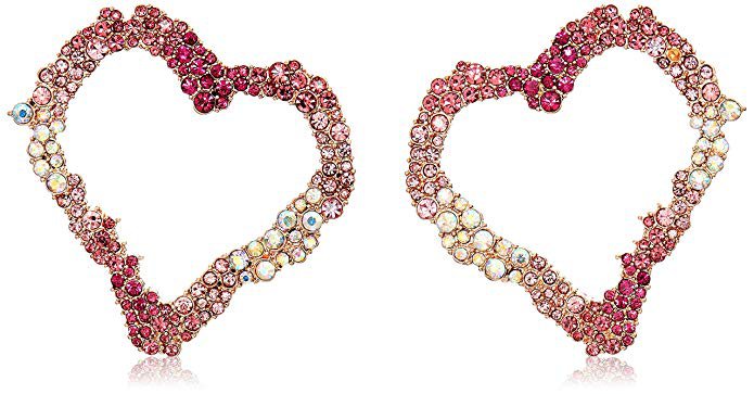 Betsey Johnson Pink Tonal Stone Heart Earrings: Clothing