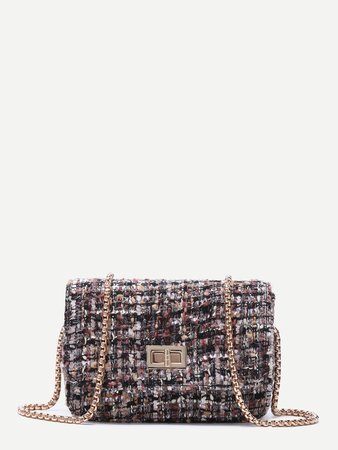Multicolor Tweed Box Bag With Chain Strap