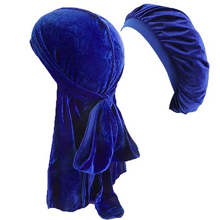 Amazon.com: BUYITNOW Velvet Holographic 360 Waves Silky Durag & Satin Nightcap Wide Band Sleep Cap Bonnet Hat Set Royal Blue: Beauty