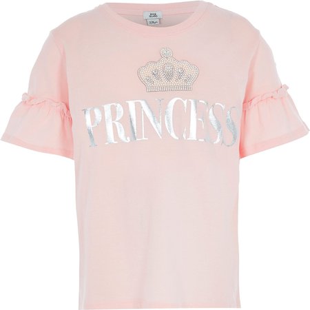 Girls pink 'Princess' embellished T-shirt | River Island