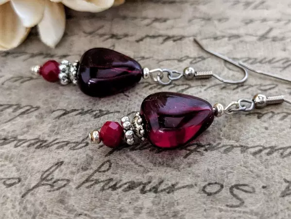 Sterling Silver Red Earrings Dangle, Merlot Bridesmaid Earrings, Teardrop Earrings, Whimsigoth Jewelry Gift for Her, Valentines Day Gift For - Etsy