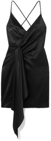 Draped Asymmetric Silk-charmeuse Mini Dress - Black
