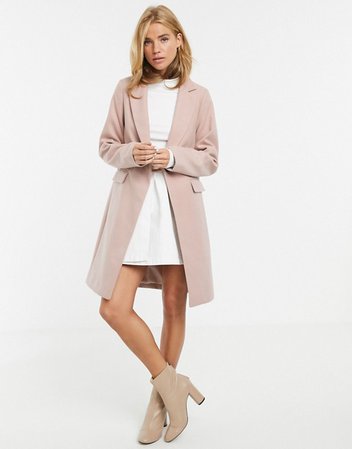 New Look button front coat in light pink | ASOS