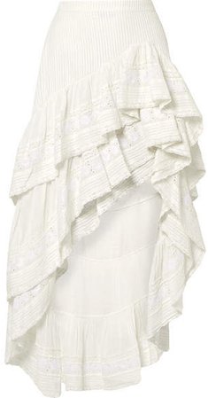 Lisette Asymmetric Ruffled Crochet-trimmed Cotton-voile Skirt - White