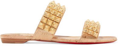 Myriadiam Spiked Lamé-coated Cork Sandals - Gold