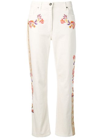 Etro Jeans Sale ETRO FLORAL EMBROIDERED STRAIGHT JEANS - NEUTRALS | STYLALY