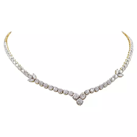Graduated Diamond V Shaped Necklace with Marquise Diamond Detail in 22K Gold For Sale at 1stDibs | v shaped tennis necklace, v shaped diamond necklace, v shape diamond necklace