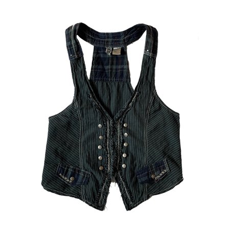goth steampunk dark blue pinstripe fabric button up waistcoat vest top
