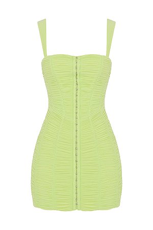 Clothing : Mini Dresses : 'Cate' Lime Ruched Mesh Mini Dress