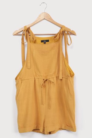 Mustard Yellow Romper - Sleeveless Romper - Shorts Overalls - Lulus