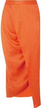 Sies Marjan - Wrap-effect Plissé Silk-satin Midi Skirt - Orange
