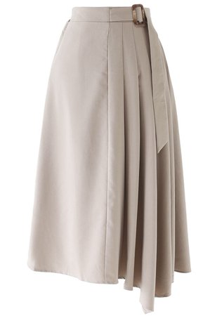 Pleated Details Belted Midi Skirt in White - Retro, Indie and Unique Fashion