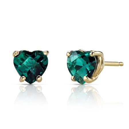 Heart Shaped Emerald Stud Earrings in 9ct Gold - R149881Y | Ruby & Oscar