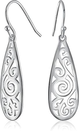 Amazon.com: Sterling Silver Filigree Teardrop Earrings : Clothing, Shoes & Jewelry