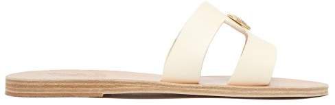 Desmos Coin Embellished Leather Slides - Womens - White