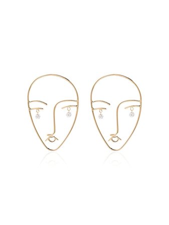 Metallic Persée 18Kt Yellow Gold And Diamond Matisse Face Earrings | Farfetch.com