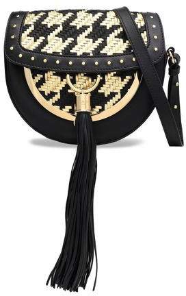 Embellished Matte And Metallic Woven Leather Shoulder Bag