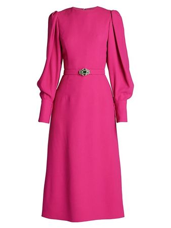 Shop ANDREW GN Crystal-Belted Puff-Sleeve Midi-Dress | Saks Fifth Avenue