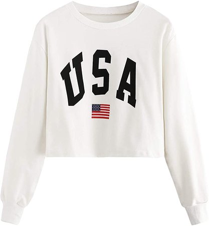 SweatyRocks Women's Crop Top Letter Printed Sweatshirt Hoodie White Large at Amazon Women’s Clothing store