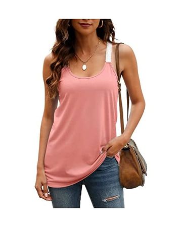 LONGYUAN Women Summer Tunics Comfy Print Shirts Sleeveless Flowy Casual Tank Tops Pink Stripe Small at Amazon Women’s Clothing store