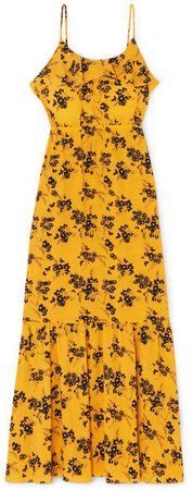 Ruffled Floral-print Crepe Midi Dress - Yellow