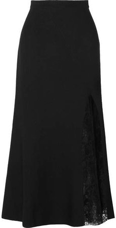 Lace-paneled Crepe Midi Skirt - Black